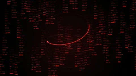 Abstract digital data stream with red numbers and glowing circular lines on Stock Footage 344775889