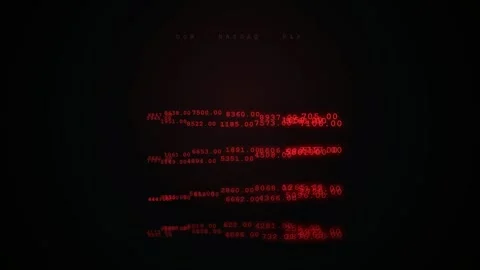 Abstract digital data stream with red glowing numbers and financial figures on Stock Footage 344775917