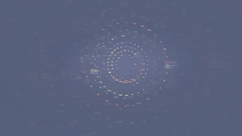 Abstract Digital Data Stream with Rotating Code Particles and Glowing Binary Stock Footage 339957394