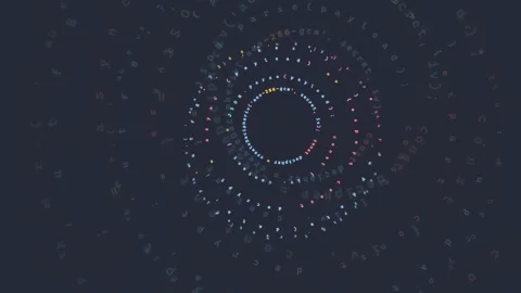 Abstract Digital Data Stream with Rotating Colorful Code Particles on Dark Blue Stock Footage 339974973