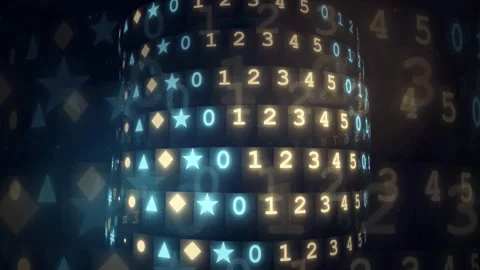Abstract digital data stream with rotating cylinder of glowing numbers and Stock Footage 343864798