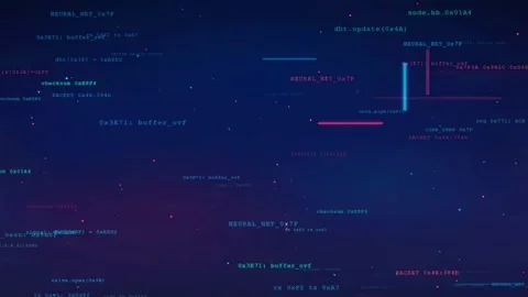 Abstract Digital Data Stream with Scrolling Code and Glowing Lines on Dark Blue Stock Footage 336774611
