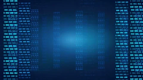 Abstract Digital Data Stream with Scrolling Binary Code and Blue Glowing Light Stock Footage 339320333