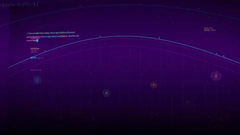 Abstract Digital Data Stream with Scrolling Computer Code and Futuristic HUD Stock Footage 339953693
