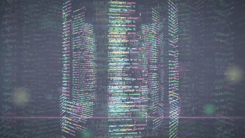 Abstract Digital Data Stream with Scrolling Computer Code and Glowing Particles Stock Footage 339953966