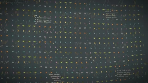 Abstract Digital Data Stream with Scrolling Computer Code and Colorful Symbols Stock Footage 339963351