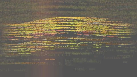 Abstract digital data stream with scrolling computer code and colorful glitch Stock Footage 339969186