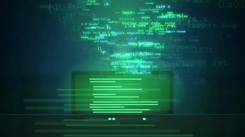 Abstract Digital Data Stream with Scrolling Computer Code and Futuristic User Video stock 343151515