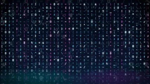 Abstract digital data stream with scrolling binary code and symbols on dark Stock Footage 343160943
