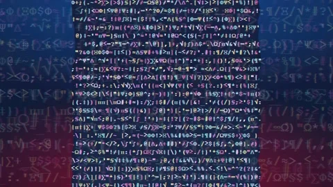 Abstract Digital Data Stream with Scrolling Computer Code on a Dark Red Stock Footage 343161293