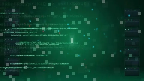 Abstract digital data stream with scrolling green computer code and glowing Stock-Footage 343169615