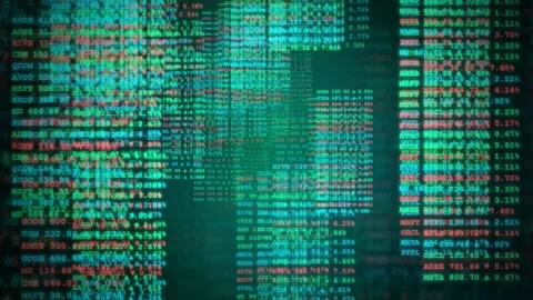 Abstract digital data stream with scrolling green and blue computer code on 库存影片 343869253