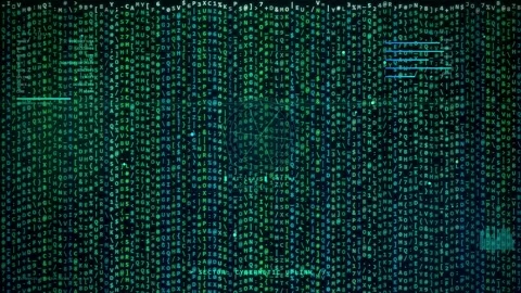 Abstract digital data stream with scrolling binary code and glowing green Vídeo Stock 345765885