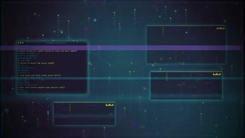Abstract Digital Data Stream with Scrolling Code and Futuristic User Interface Stockbeeldmateriaal 346213730