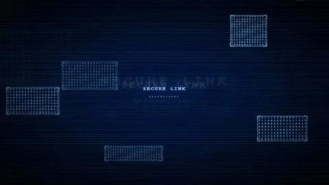 Abstract Digital Data Stream with Secure Link Text on Dark Blue Technological Stock Footage 336772998