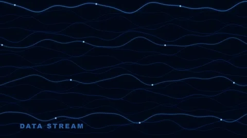 Abstract Digital Data Stream Waves with Glowing Particles on Dark Background Stock Footage 335474269