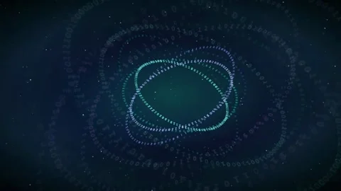 Abstract digital data streams forming rotating concentric circles in a dark Stock Footage 339322402