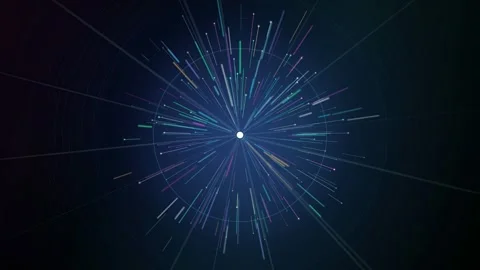 Abstract digital data transmission with glowing blue light particles radiating Stock Footage 346217165