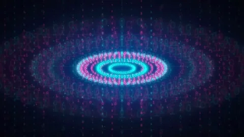 Abstract Digital Data Tunnel with Glowing Binary Code and Neon Blue and Pink Stock Footage 336781140