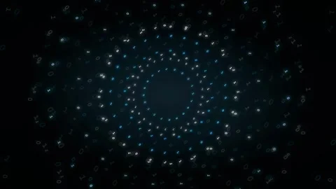 Abstract Digital Data Tunnel with Glowing Blue Binary Code and Particles on Stock Footage 339321633
