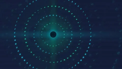 Abstract digital data tunnel with glowing binary code circles and futuristic Stock Footage 339321736