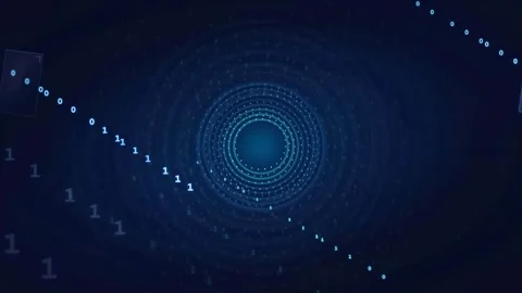 Abstract Digital Data Tunnel with Glowing Binary Code and Futuristic Blue Stock Footage 339322894
