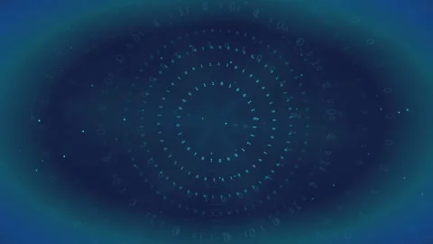 Abstract Digital Data Tunnel with Glowing Binary Code and Concentric Circles on Stock Footage 339322930