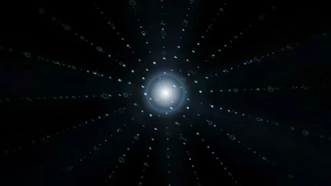 Abstract digital data tunnel with glowing light center and radiating binary Stock Footage 339324199