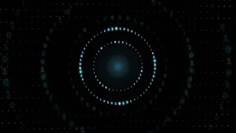Abstract Digital Data Tunnel with Glowing Blue Binary Code Circles on Black Stock Footage 339326074