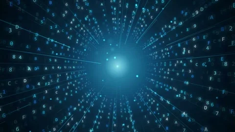 Abstract digital data tunnel with glowing blue binary code and numbers Stock-Footage 343162520
