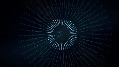 Abstract digital data tunnel with rotating binary code and glowing blue light Stock Footage 339320742