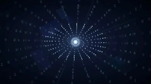 Abstract Digital Data Tunnel with Rotating Binary Code and Glowing Light in Stock Footage 339323373