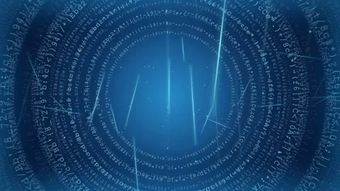 Abstract digital data tunnel with rotating binary code circles and glowing blue 動画素材 341829628
