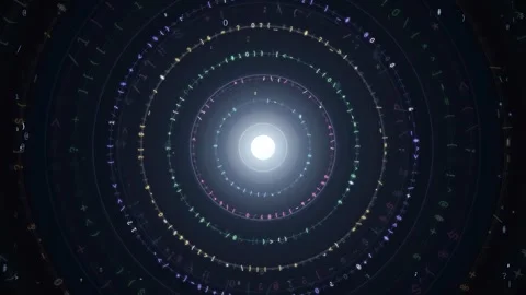 Abstract Digital Data Tunnel with Rotating Concentric Circles of Binary Code Stock-Footage 343156418