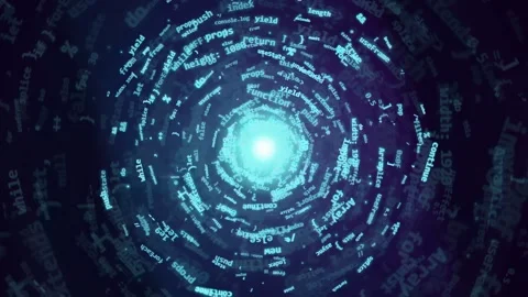 Abstract digital data tunnel with swirling code and glowing light in a Stock Footage 341829474