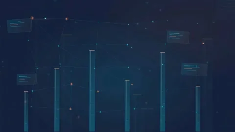 Abstract Digital Data Visualization with Animated Blue Bar Charts and Connected Stock Footage 339317848