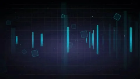Abstract Digital Data Visualization with Blue Glowing Bars and Geometric Shapes Stock Footage 339317389