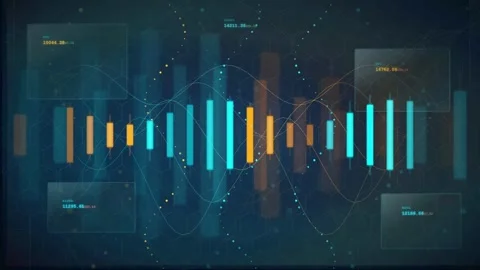 Abstract digital data visualization with blue and orange glowing audio 库存影片 340399935