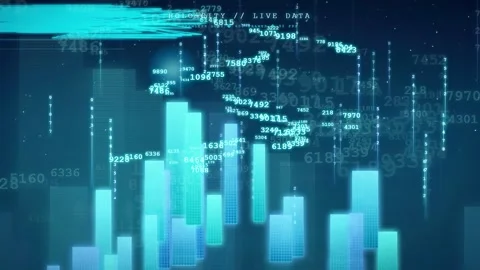 Abstract digital data visualization with blue glowing financial charts and 库存影片 343874505