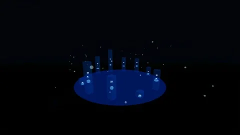 Abstract Digital Data Visualization with Blue Glowing Bars and Floating Stock Footage 344776023