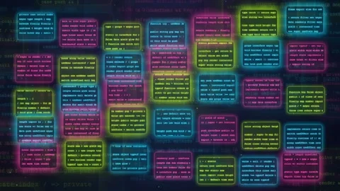 Abstract digital data visualization with colorful floating code blocks and Stock Footage 341829044