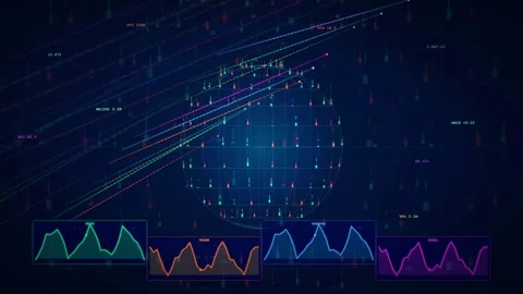Abstract Digital Data Visualization with Dynamic Graphs and Glowing Network 库存影片 340399693