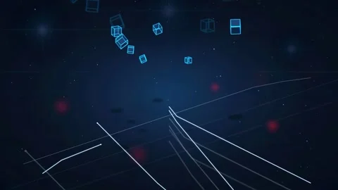 Abstract Digital Data Visualization with Floating Blue Cubes and Glowing Lines Stock Footage 339317410