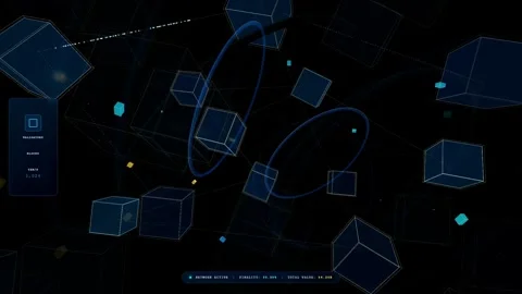 Abstract Digital Data Visualization with Floating Blue Cubes and Glowing Stock Footage 339317780