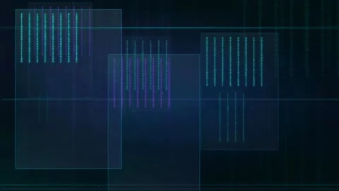 Abstract Digital Data Visualization with Floating Blue Holographic Panels and Stock Footage 339323526