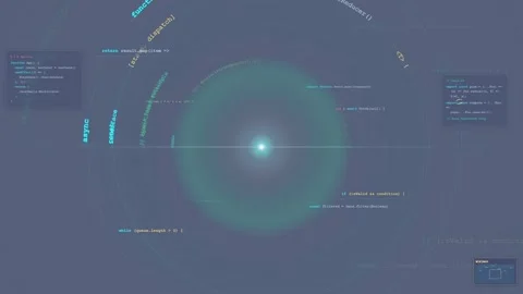 Abstract Digital Data Visualization with Floating Code and Glowing Concentric Stock Footage 339950890