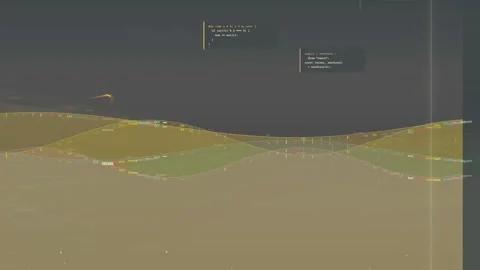 Abstract Digital Data Visualization with Floating Code and Wavy Golden Stock Footage 339963869