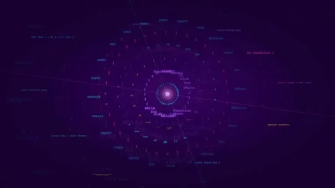 Abstract Digital Data Visualization with Floating Code and Glowing Purple Stock Footage 339973175