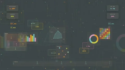Abstract Digital Data Visualization with Floating HUD Interface Elements and Stock Footage 340026014