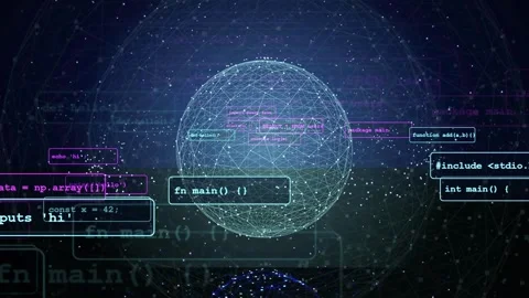 Abstract Digital Data Visualization with Floating Code Snippets and Glowing Stock Footage 341832512